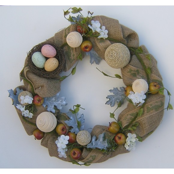 Easter Wreath Burlap Home Decor Apples Eggs Nest Flowers Greenery Spring Country - Picture 6 of 8